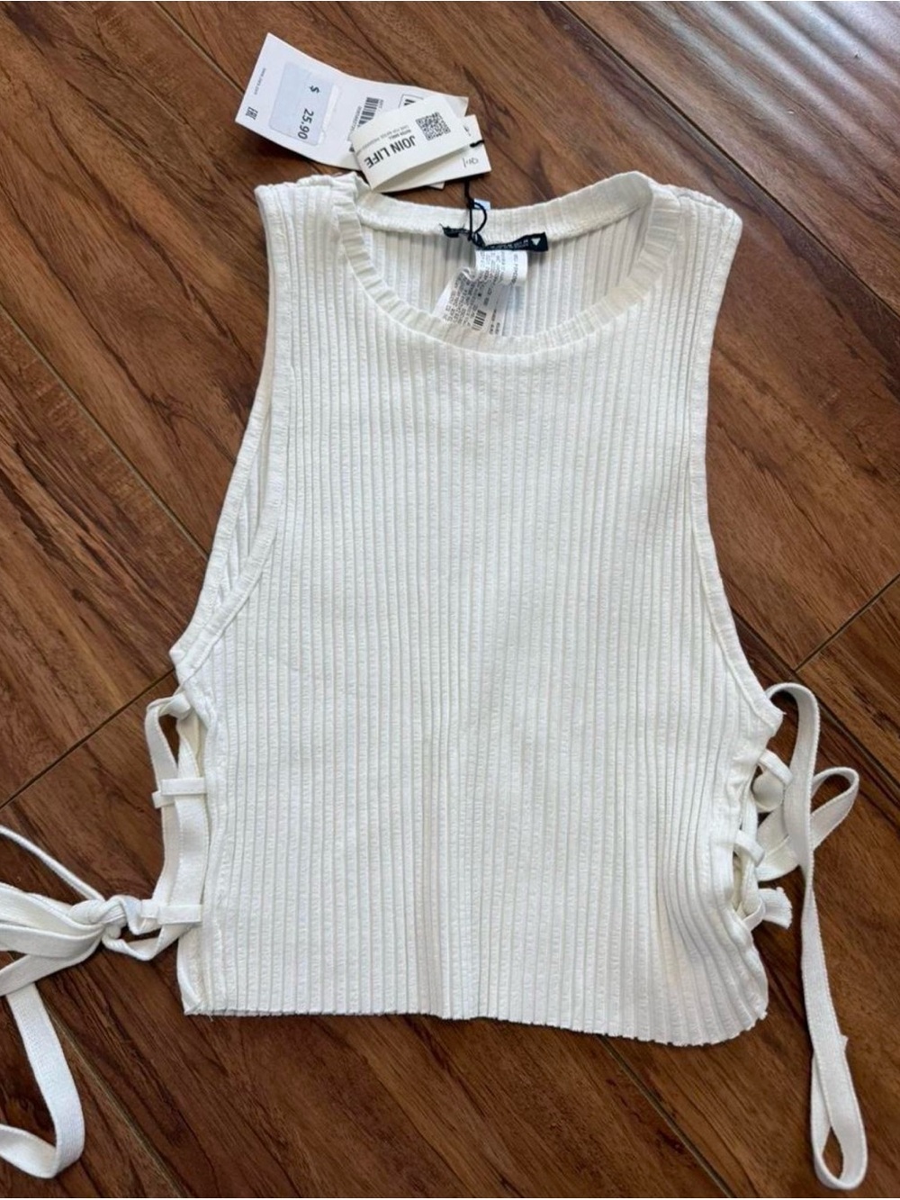 Zara White Ribbed Side-Tie Tank Top